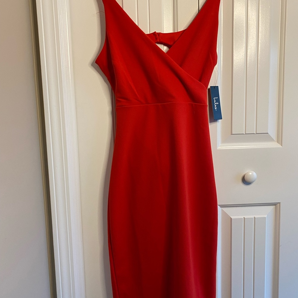 Lulus red midi dress new with tags.